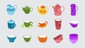 Vector illustration of  teapot,cup and bowl . Royalty Free Stock Photo